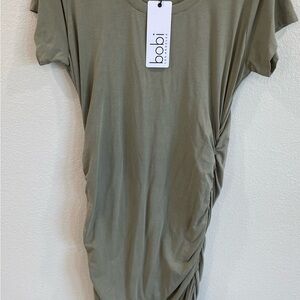 Bobi Olive Midi Dress side scrunchie NWT short sleeve